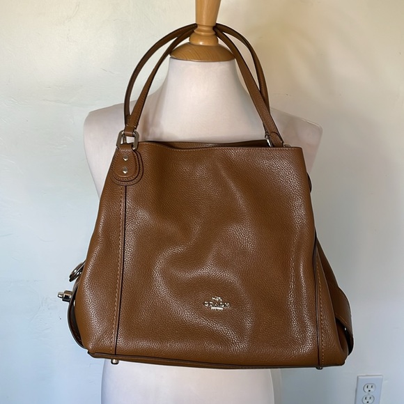 Coach EDIE 31 Pebbled Leather Bag Saddle Brown/Silver Hardware 57123 - Picture 1 of 10